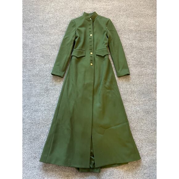 $995 Alice + Olivia Winn Olive Green Long Buttoned Long Sleeve Coat Jacket Sz 0 - Picture 8 of 15